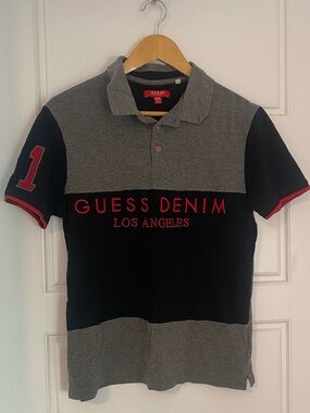 GUESS Denim Men's Size Small Polo Style Shirt Gray Black Red